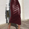 Slit Back Leather Skirt